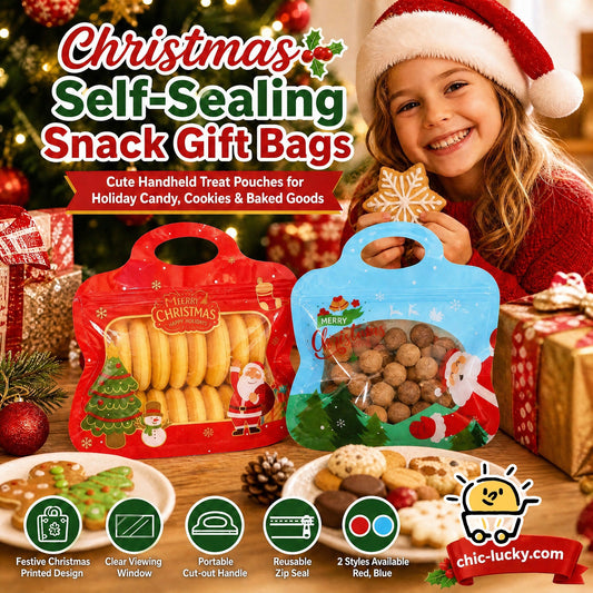 💖LAST DAY SALE 50% OFF!!🎁Easy Fill, Easy Seal🎄 Festive Self-Seal Treat Bags – Santa & Snowman Print 🎅⛄