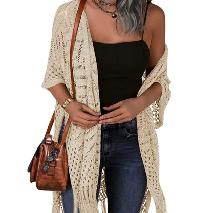 🏖️Summer Sale 50% OFF🏝️Women’s Oversized Knit Cardigan – Lightweight Crochet Tassel Kimono for Spring & Summer🌸☀️