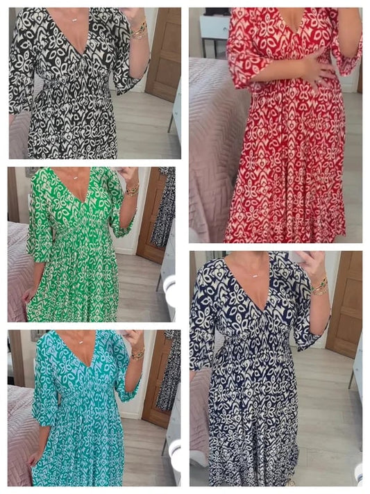 🔥Hot Sale - 60% OFF🔥Bohemian casual print V-neck waist wrap long dress