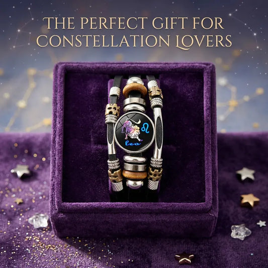 💥Last Day - Buy 1 Get 1 Free!!☪️Glow-in-the-Dark Leather Zodiac Sign Bracelet For Men and Women