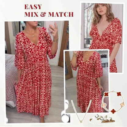🔥Hot Sale - 60% OFF🔥Bohemian casual print V-neck waist wrap long dress