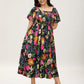 ⏰Summer Hot Sale 50% OFF💃Floral Smocked Square Neck Midi Dress with Pockets