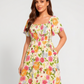 ⏰Summer Hot Sale 50% OFF💃Floral Smocked Square Neck Midi Dress with Pockets