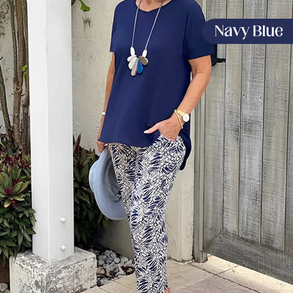 🔥⏳ Limited time 49% off! 👚 Casual two-piece for women | Solid Color Top + Tie-Dye Pants Set