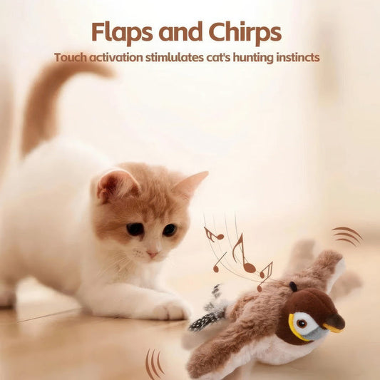 💥Hot Sale 49%OFF😻Realistic Sparrow Cat Toy – Rechargeable Chirping & Flapping Bird🐦