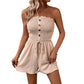 🎉Last Day Promotion 49% OFF💃Women's Fake Buttons Frill Trim Shirred Tie Front Wide Leg Tube Romper