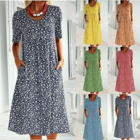 💖Buy 2 Get 1 Free 💖Casual Women Scoop Neck Floral Dress (with pockets)