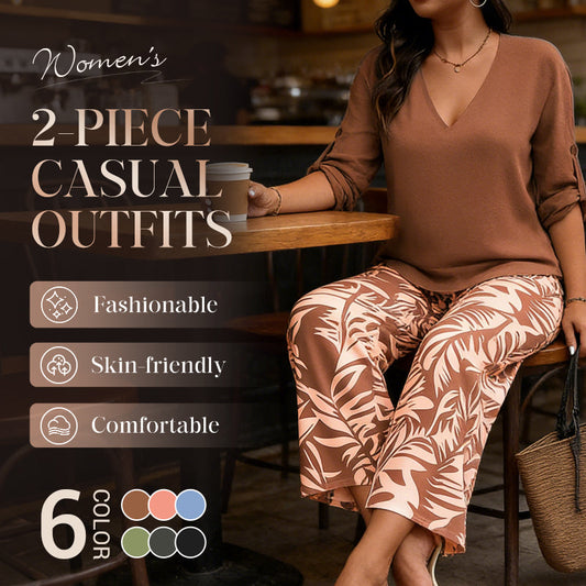 🥳2026 HOT SALE 50% OFF! 💞Women's V-Neck Blouse & Printed Wide-Leg Pants Set