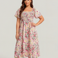 ⏰Summer Hot Sale 50% OFF💃Floral Smocked Square Neck Midi Dress with Pockets