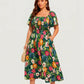 ⏰Summer Hot Sale 50% OFF💃Floral Smocked Square Neck Midi Dress with Pockets