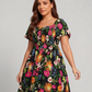 ⏰Summer Hot Sale 50% OFF💃Floral Smocked Square Neck Midi Dress with Pockets