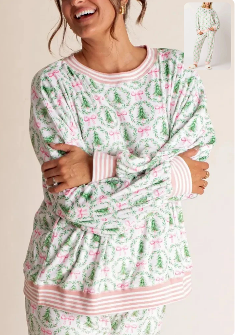 ⏳Limited-time 50% off⏰🎄Christmas Trees and Bows Pajama Set🎁🎀