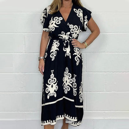 🎉Hot Sale🎉Summer Ruffle Sleeves Tie V-Neck Dress