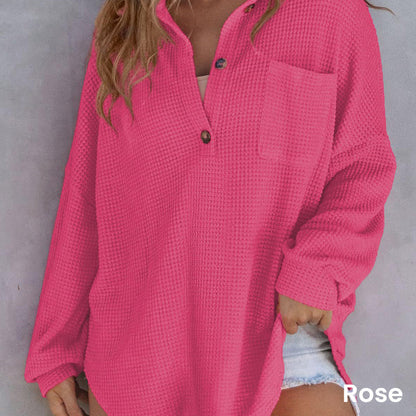 🔥Hot SALE 50% Off🔥Women’s Loose Solid Colour Waffle Knit Shirt