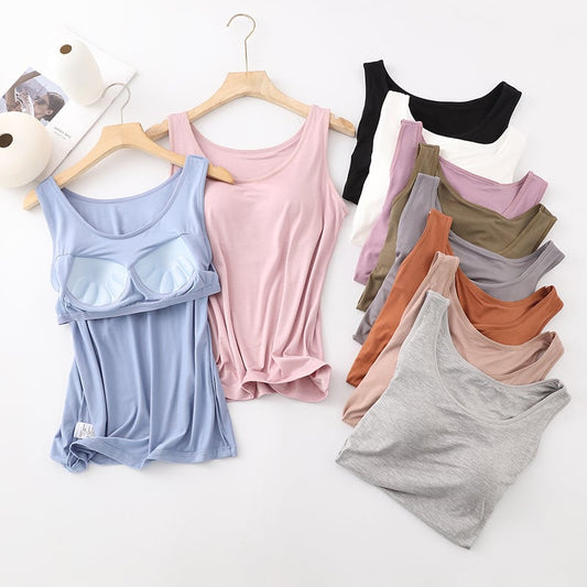 🎁Buy 2 Save 10%&✈️Free Shipping👉Women's Classic Solid Colour Built-in Bra Tank Top🎉