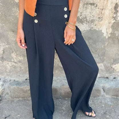 🎉Spring Hot Sale 🛍️Elastic Waist Button Loose Wide Leg Pants