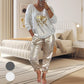 Women's 2 Piece Set: Devil's Eye Gold Foil Top and Sequin Pants Set