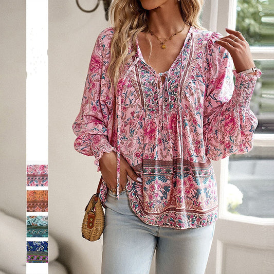 🌷LAST DAY SALE 50% OFF🌷Women's Fashion Printed v-Neck Long Sleeve Shirt