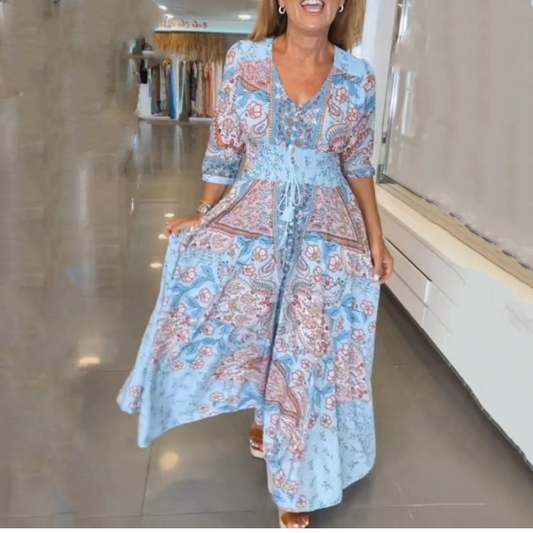 🔥Summer Hot Sales - 49% OFF🔥Women’s Elegant Floral Drawstring Long Dress