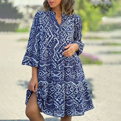 🌺Seasonal Styles💐 Casual Loose Printed V-Neck Flowy Dress