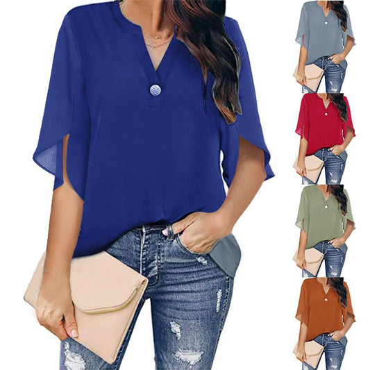 ⏰ Limited Time Offer – 50% Off! 🔥Women's Chiffon Tops With V-neck And Buttons