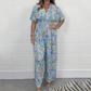 🌸Summer New🌸 Women’s Elegant V-Neck Printed Wide-Leg Jumpsuits