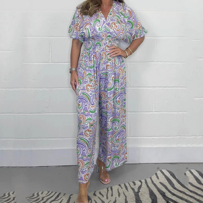 🌸Summer New🌸 Women’s Elegant V-Neck Printed Wide-Leg Jumpsuits