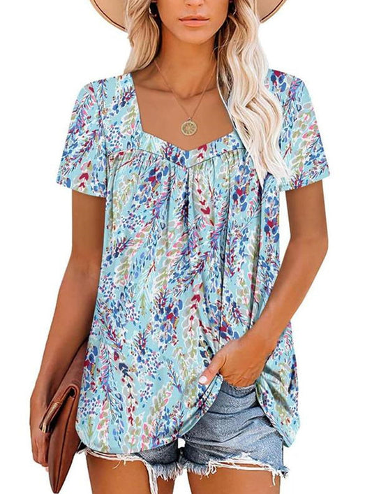 ⏰Hot Sale 50% Off⏰Women's Summer Pleated Printed Short-Sleeves