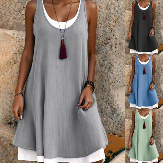 ⏰Last Day Sale 50% Off💃Women's Casual Loose Sleeveless Fake Two Piece Tank Dress