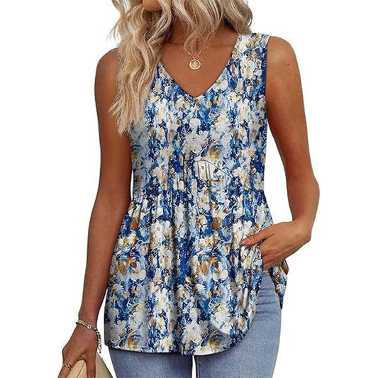 💜LAST DAY PROMOTION - 49%OFF💜Women's Print Flowy Sleeveless V Neck Peplum Tank Tops