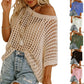 🔥Lsat Day 50% Off🔥⏰Womens Casual Short Sleeve Hollow Out Pullover Knit Tops