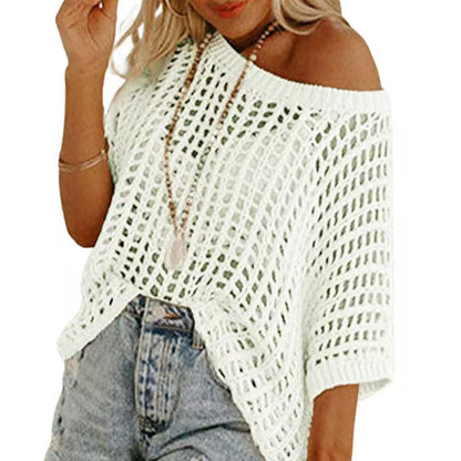 🔥Lsat Day 50% Off🔥⏰Womens Casual Short Sleeve Hollow Out Pullover Knit Tops