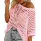 🔥Lsat Day 50% Off🔥⏰Womens Casual Short Sleeve Hollow Out Pullover Knit Tops