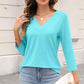 🌸Autumn Specials💐Women's 3/4 Sleeve V Neck Solid Color Top