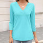 🌸Autumn Specials💐Women's 3/4 Sleeve V Neck Solid Color Top