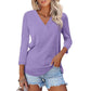 🌸Autumn Specials💐Women's 3/4 Sleeve V Neck Solid Color Top