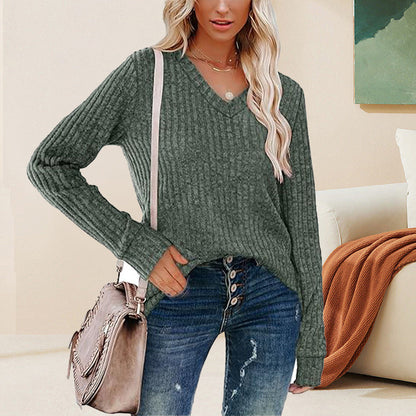 🔥Last Day Promotion 50% OFF🌟Women's V Neck Long Sleeve Solid Sweater