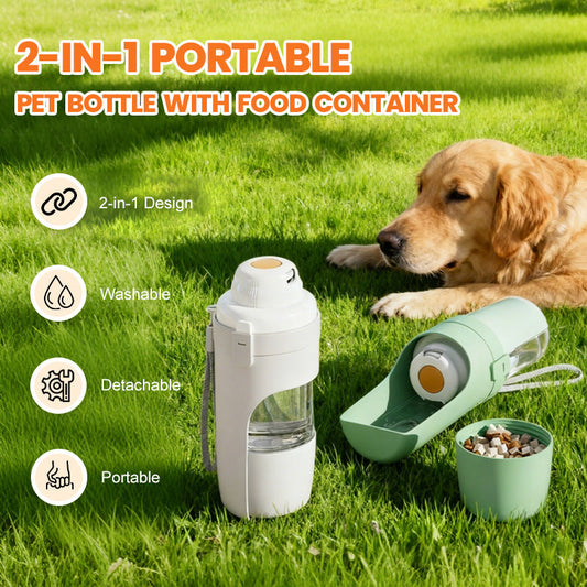 💞🐶Limited Time 50% OFF🐾2-in-1 Portable Pet Bottle with Food Container