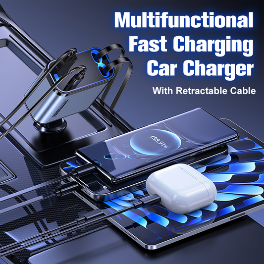 🔥LAST DAY SALE 50% OFF!!🎁Multifunctional Fast Charging Car Charger with Retractable Cable