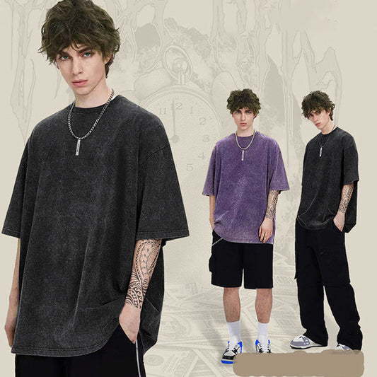 🌞Summer Sale 50% OFF🔥Men's Loose Vintage Solid Color Short Sleeve Top