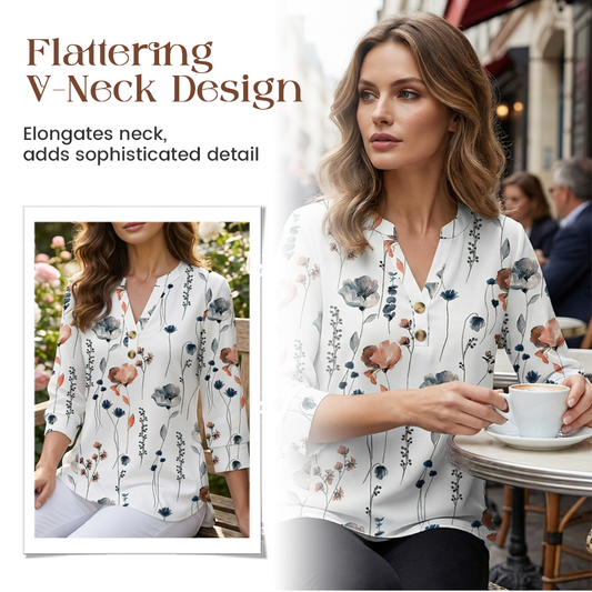🌸2026 Summer Hot Sale 60% OFF👕Women’s Casual Printed V-Neck Top 3/4 Sleeve Shirts