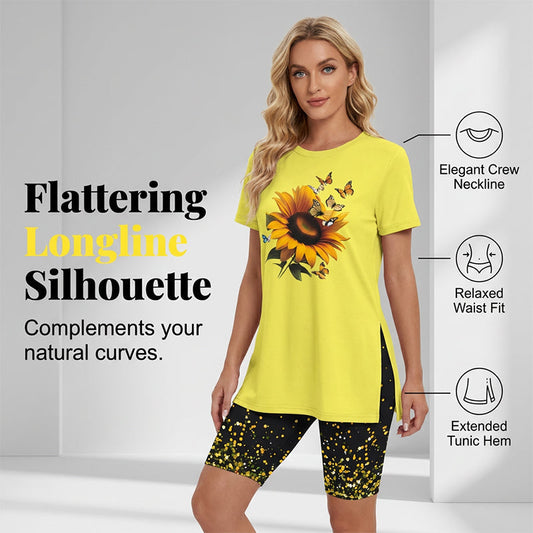 🌈✨ FLASH SALE 49% OFF! 👚 Women’s Printed Tunic Top & Shorts Set🩳