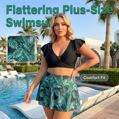 🏖️Summer Hot Sale 49% OFF🌊Women's Tropical Print Two-Piece Skirted Swimsuit👙🌴❤️