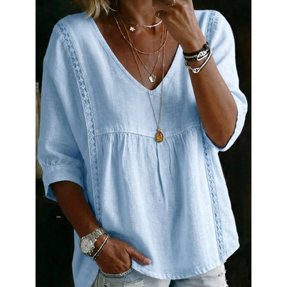 🌺Summer Hot Sale 50% OFF💐Women's Boho Lace Trim V-Neck Top