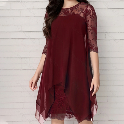 🎉 Last Day Promotion 50% OFF✨Women's Elegant High-Low Hem Lace Overlay Dress