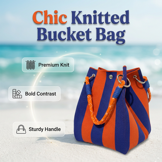 🏆👜 Limited Time - 50% OFF! ✨ Boho Striped Knit Bucket Handbag for Women – Handmade Summer Beach Shoulder Bag