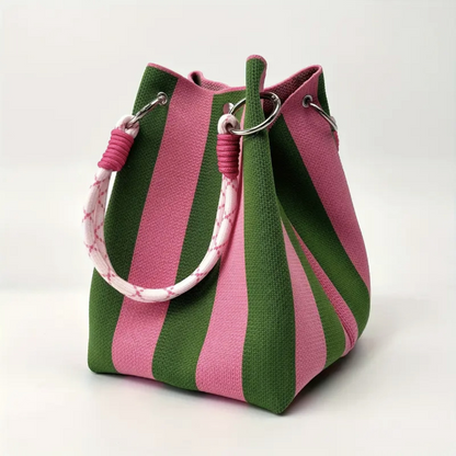 🏆👜 Limited Time Special Price ￡8.99!!✨ Boho Striped Knit Bucket Handbag for Women – Handmade Summer Beach Shoulder Bag