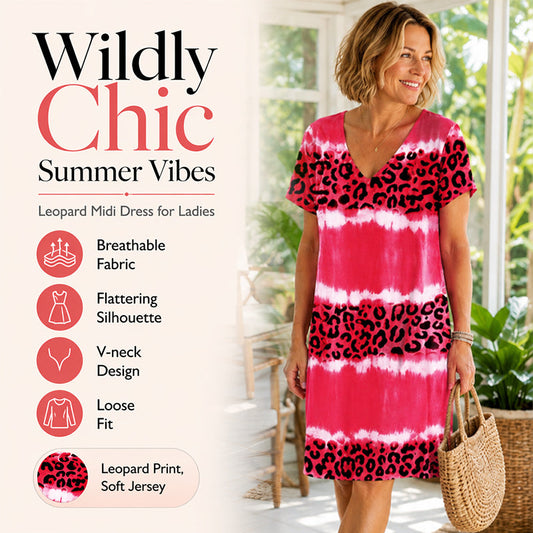 🎉 Last Day Promotion 50% OFF✨Women's Leopard Print V-Neck Midi Dress