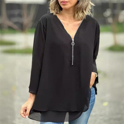 🌺60% OFF FLASH SALE! ✨Double-Layer V-neck Zipper 3/4 Sleeves Soft Tops