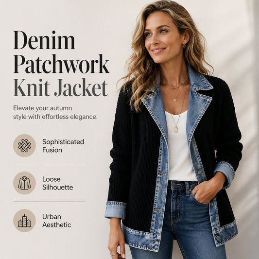 🌸LAST DAY 50% OFF🌸Women’s Elegant Denim Spliced Ribbed Knit Coat